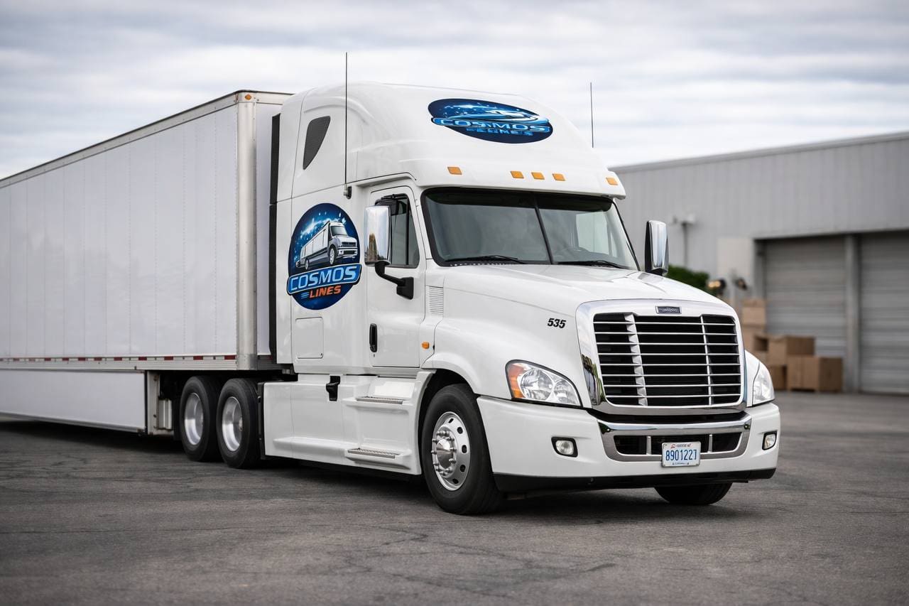 A white truck is parked on the side of the road.